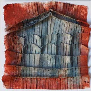 Burn it down. Encaustic on thin paper, folding.