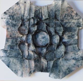 Flowering pleats 2. Encaustic on paper, folding.