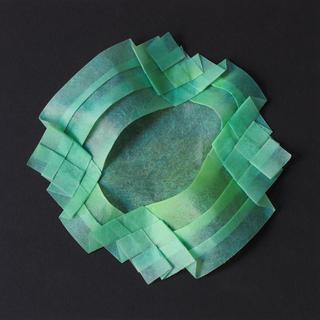 Curved pleats 1. Encaustic on paper, folding.