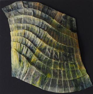 Curved pleats 2. Encaustic on unryu tissue, folding.