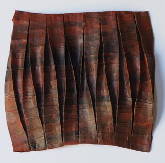 Twisted pleats across pleats 3. Encaustic on paper, folding.