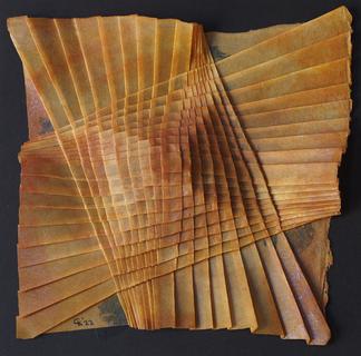 Tilting pleats 3 (square pyramid). Encaustic on paper, folding.