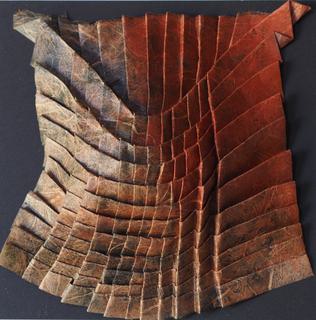 Tilting pleats 7 (curved). Encaustic on thick unryu, folding.