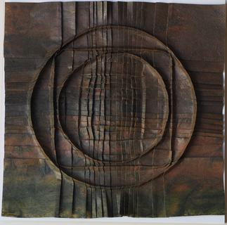 Circle, square, circle. Encaustic on paper, folding.