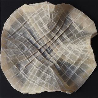 Ruffled grid. Waxed lokta paper, folding.